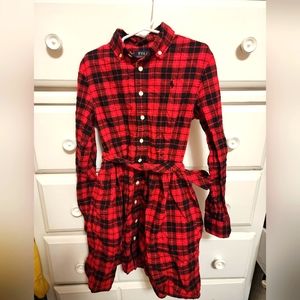 Polo Ralph Lauren Cotton Flannel Black and Red Twill Shirt Dress Girls Size 8